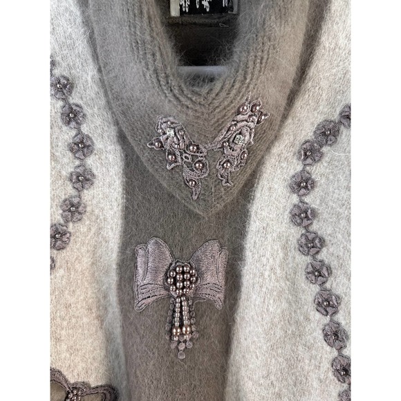 TALK OF THE WALK Vintage Sweater Womens 2XL Taupe Oatmeal Beaded Angora Blend - Picture 3 of 9